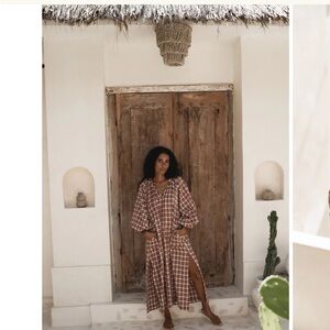 Daughters of India Poet Maxi Dress plaid - red clay